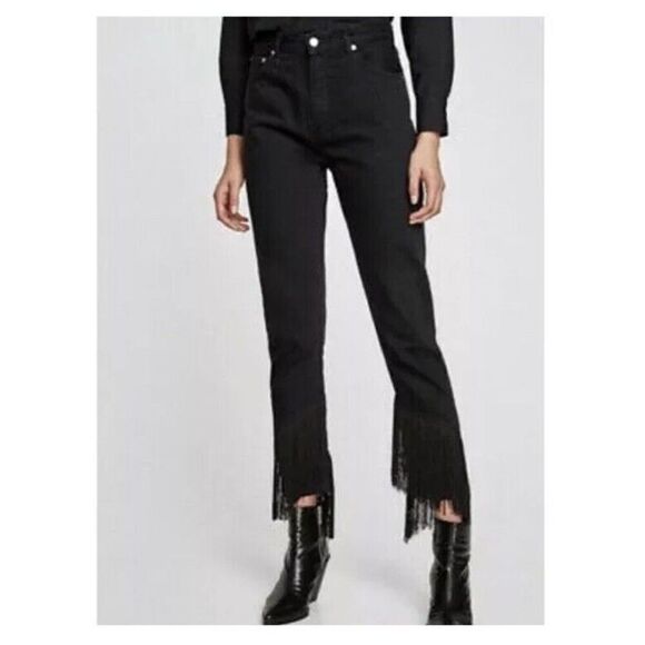 Zara Women’s Premium Denim Collection High Rise Fringe Black Jeans 10 country - Picture 2 of 9